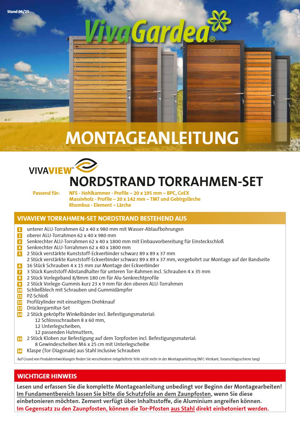 VivaView NORDSTRAND Torrahmen-Set ANTHRAZIT Montageanleitung