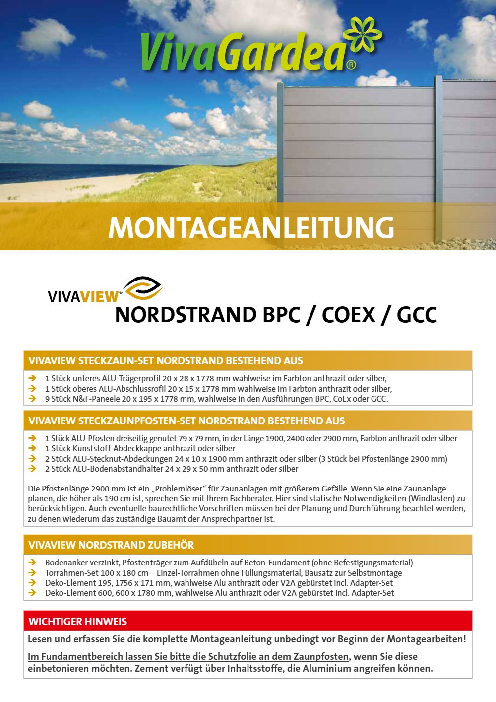 VivaView NORDSTRAND BPC.CoEx.GCC Montageanleitung