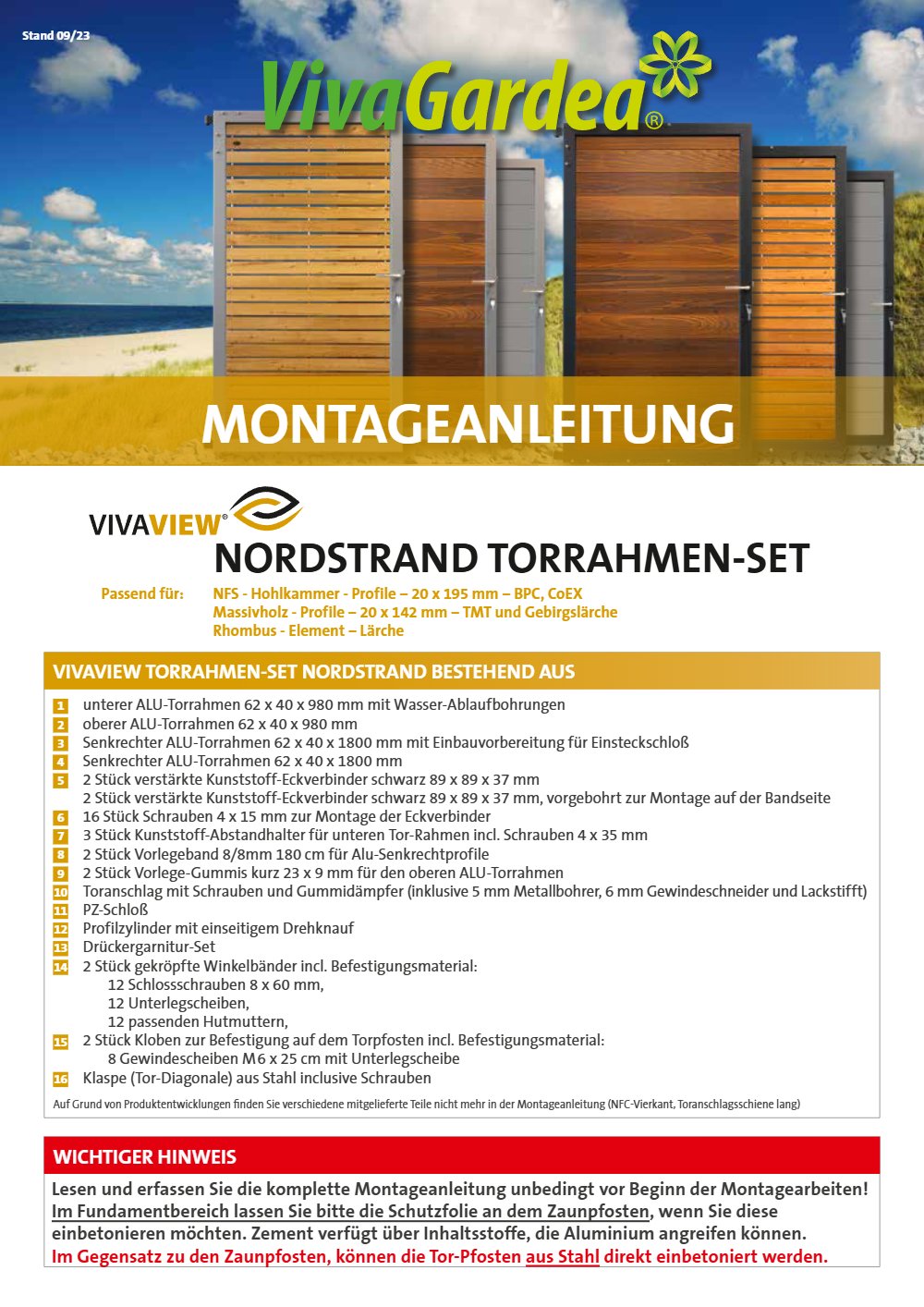 VivaView NORDSTRAND Torrahmen-Set Montageanleitung