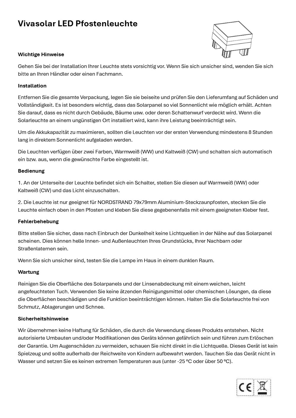 Nordstrand - Vivasolar LED Pfostenleuchten